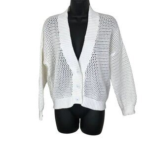 Max Mara Studio Crochet Like White Cotton Blend Cardigan Size M